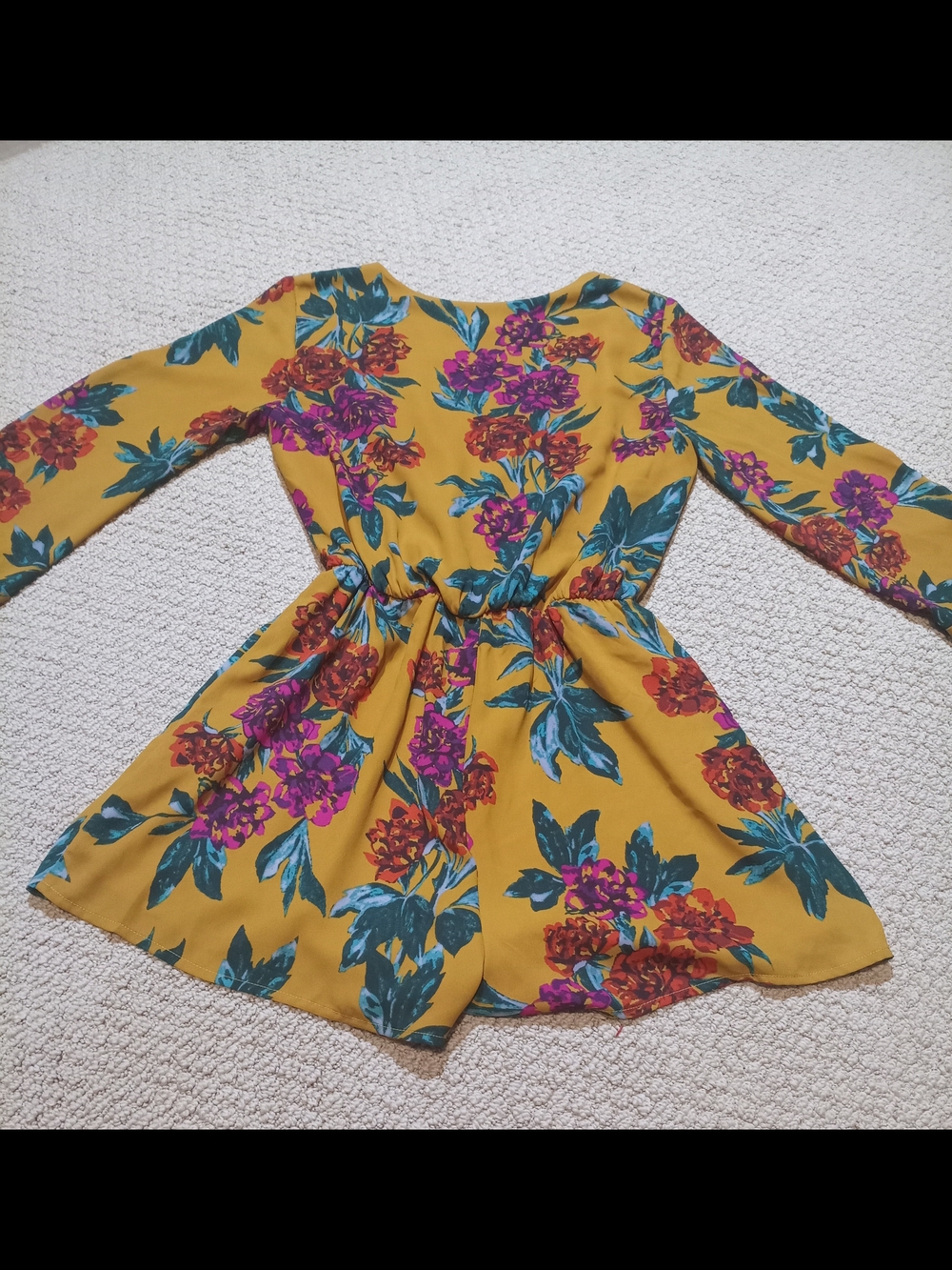 Everly Buy Anthropology Mustard  Floral 3/4 Sleeve Romper Sz Small